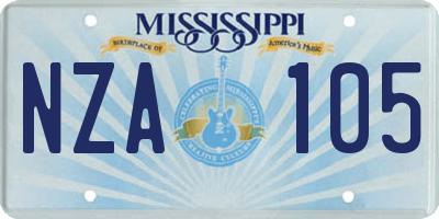 MS license plate NZA105