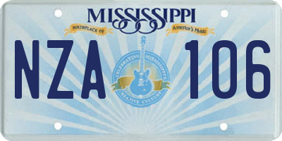 MS license plate NZA106