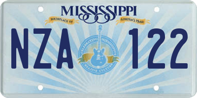 MS license plate NZA122