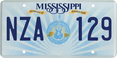 MS license plate NZA129