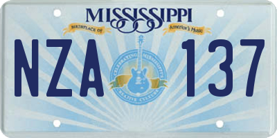 MS license plate NZA137