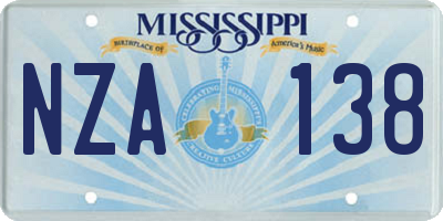 MS license plate NZA138