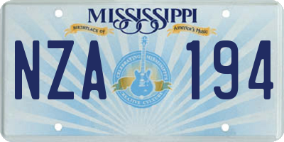 MS license plate NZA194