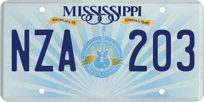 MS license plate NZA203