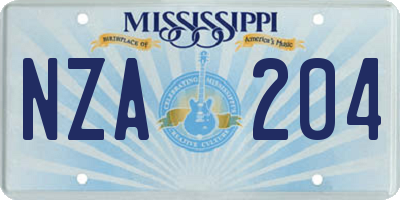 MS license plate NZA204