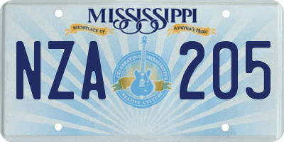 MS license plate NZA205