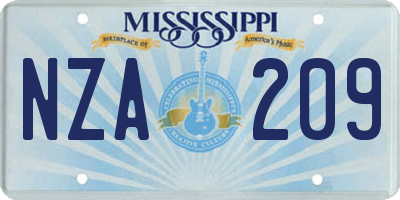 MS license plate NZA209