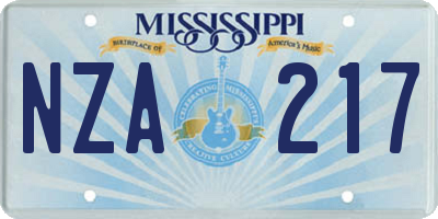 MS license plate NZA217