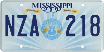 MS license plate NZA218