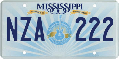 MS license plate NZA222