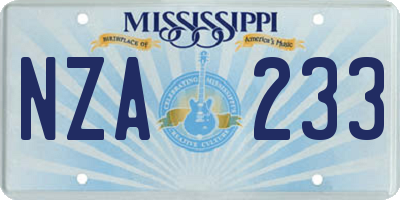 MS license plate NZA233
