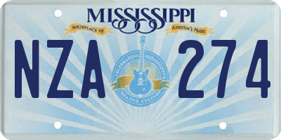 MS license plate NZA274
