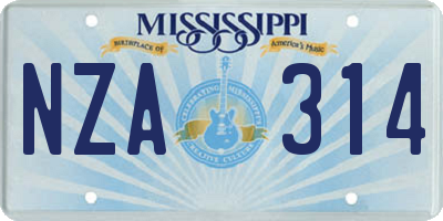 MS license plate NZA314