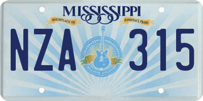 MS license plate NZA315