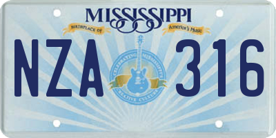 MS license plate NZA316