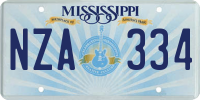 MS license plate NZA334