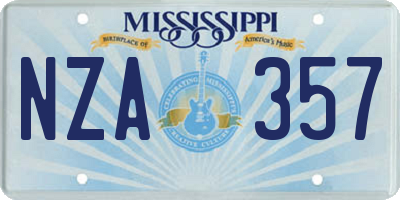 MS license plate NZA357