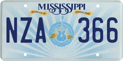MS license plate NZA366