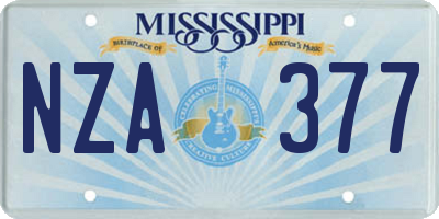MS license plate NZA377