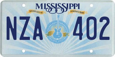 MS license plate NZA402