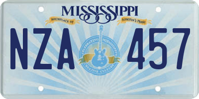 MS license plate NZA457
