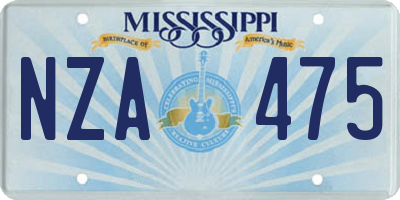 MS license plate NZA475