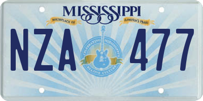 MS license plate NZA477