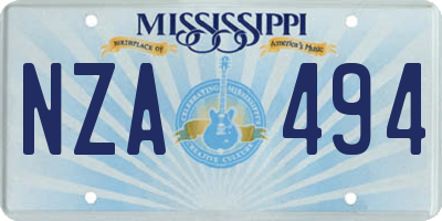 MS license plate NZA494