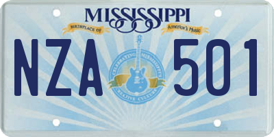 MS license plate NZA501