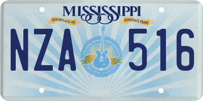 MS license plate NZA516