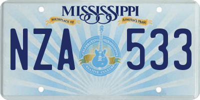MS license plate NZA533