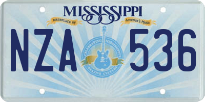 MS license plate NZA536