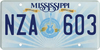 MS license plate NZA603