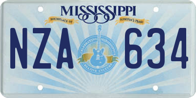 MS license plate NZA634