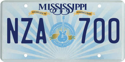MS license plate NZA700