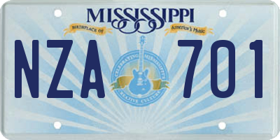 MS license plate NZA701