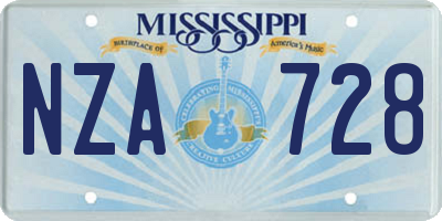 MS license plate NZA728