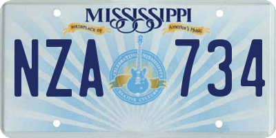 MS license plate NZA734