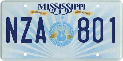 MS license plate NZA801