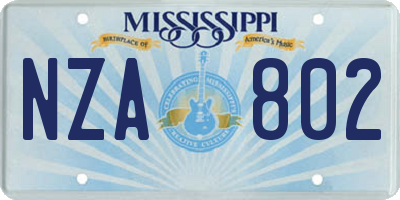 MS license plate NZA802