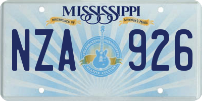 MS license plate NZA926