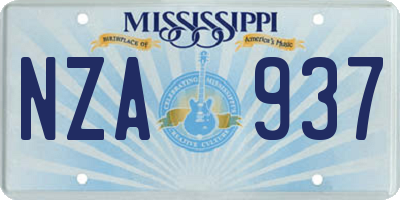 MS license plate NZA937