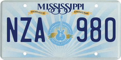 MS license plate NZA980