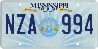MS license plate NZA994