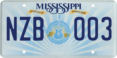 MS license plate NZB003