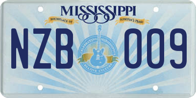 MS license plate NZB009
