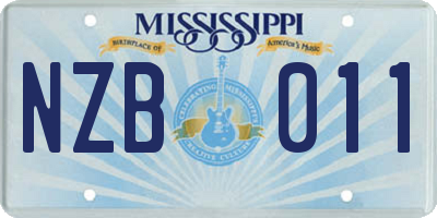 MS license plate NZB011