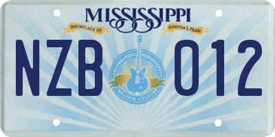 MS license plate NZB012
