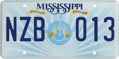 MS license plate NZB013