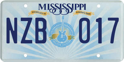 MS license plate NZB017